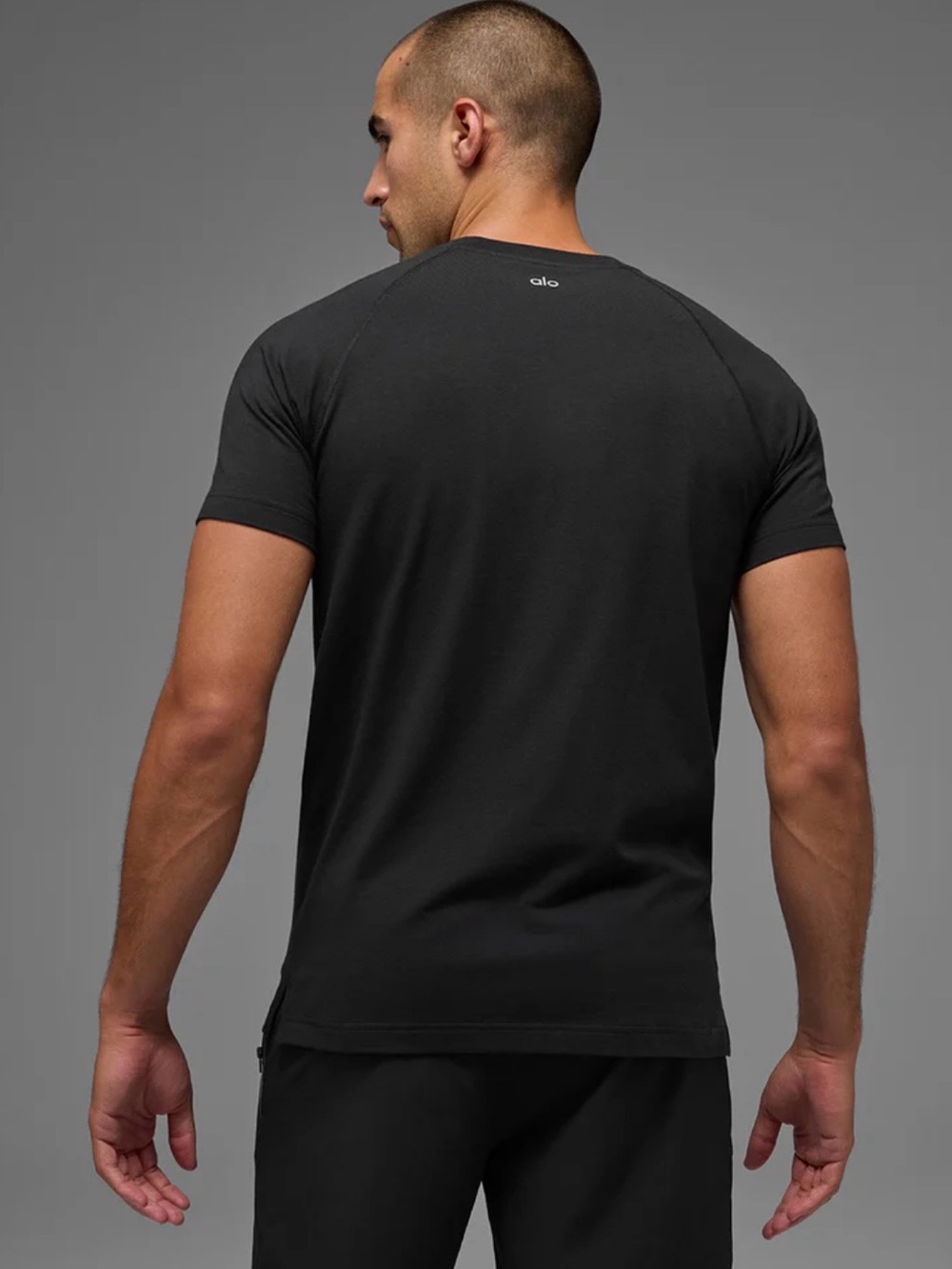 ALO Yoga Black Crew Tee with Interior Logo